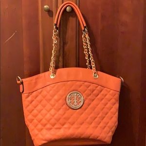 Orange leather tote